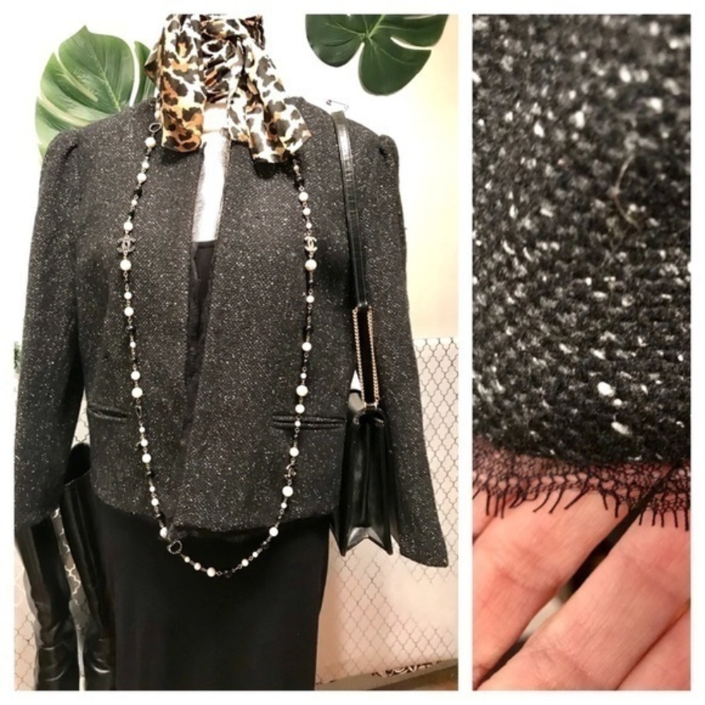 Loft grey black & white blazer w eyelash Fringe